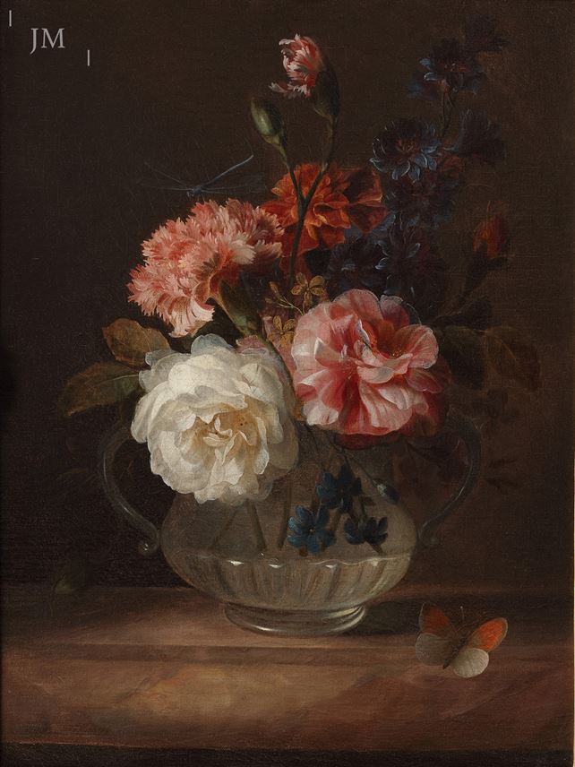 Mary Moser R.A. - Still life of Roses, Carnations and other flowers in glass vase | MasterArt